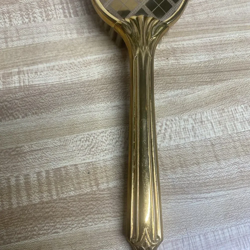 Gold-Tone Hair Brush Ornate Engraved Mid-Century Vanity Dressing Table 10”